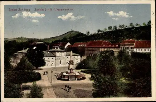 Ak Teplice Šanov Teplitz Schönau Region Aussig, Steinbad mit Kriegerdenkmal