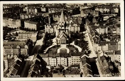 Ak Chemnitz Sachsen, Teilansicht der Stadt, Kirche, Fliegeraufnahme
