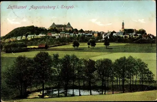 Ak Augustusburg im Erzgebirge, Panorama, See