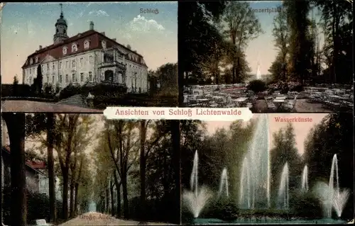 Ak Lichtenwalde Niederwiesa Sachsen, Schloss, Konzertplatz, Wasserkünste, Springbrunnen, Allee