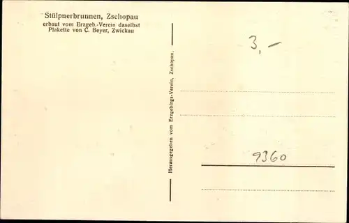 Ak Zschopau im Erzgebirge Sachsen, Stülpnerbrunnen, Plakette C.Beyer, Waldweg