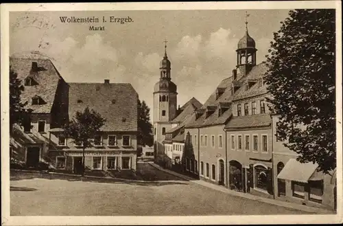Ak Wolkenstein im Erzgebirge, Marktplatz, Kirche