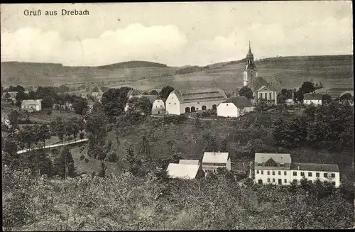 Ak Drebach im Erzgebirge Sachsen, Gesamtansicht, Kirche
