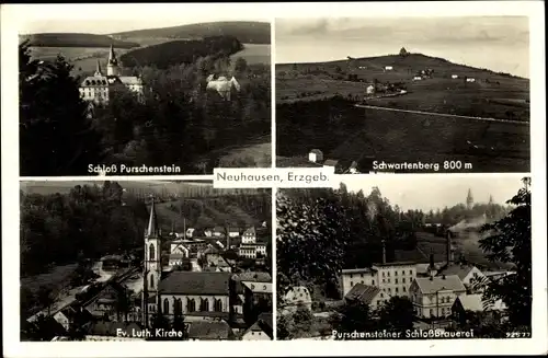 Ak Neuhausen im Erzgebirge, Schloss Purschenstein, Kirche, Schlossbrauerei, Schwartenberg