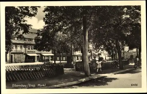 Ak Olbernhau im Erzgebirge, Markt, Fahrrad