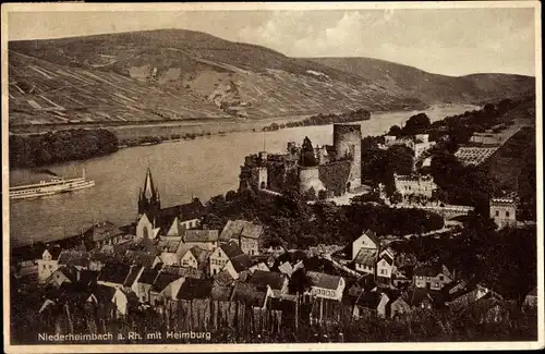Ak Niederheimbach am Rhein, mit Heimburg, Panorama