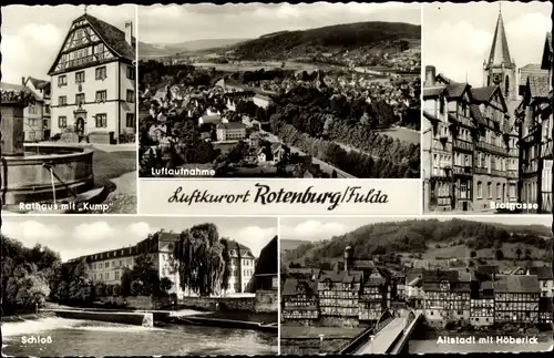 Ak Rotenburg a. d. Fulda, Fliegeraufnahme, Rathaus m. Kump, Brotgasse, Schloss, Altstadt m. Höberick