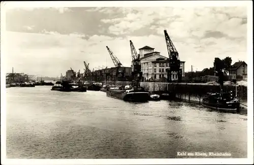 Ak Kehl am Rhein, Rheinhafen, Kräne