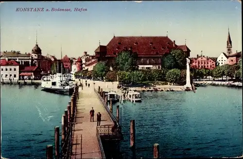 Ak Konstanz am Bodensee, Hafen, Blick auf den Ort