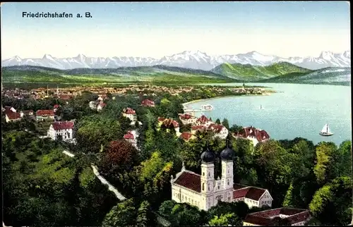 Ak Friedrichshafen am Bodensee, Blick auf den Ort mit Umgebung aus der Vogelschau, Panorama