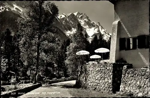 Ak Grainau in Oberbayern, Hotel Badersee mit Zugspitze