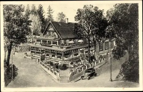 Künstler Ak Sankt Andreasberg Braunlage im Oberharz, Hotel Tannhäuser, Automobil