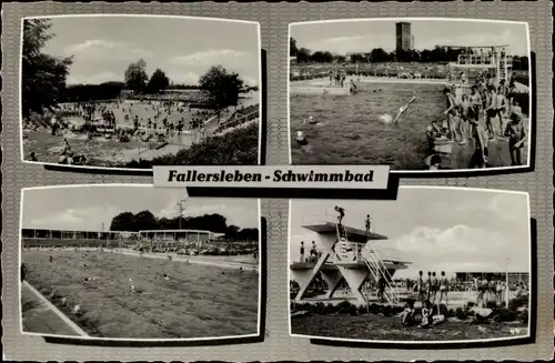 Ak Fallersleben Wolfsburg in Niedersachsen, Schwimmbad, Sprungturm, Vogelperspektive