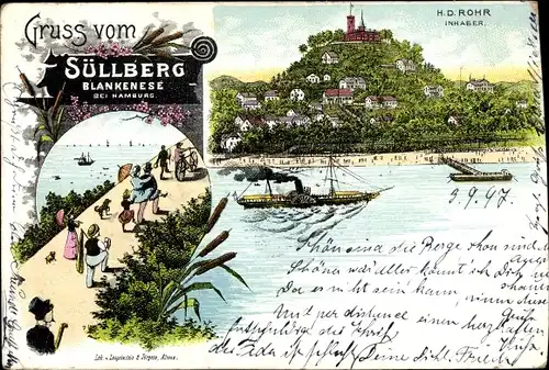 Litho Hamburg Altona Blankenese, Süllberg, Gasthaus H. D. Rohr