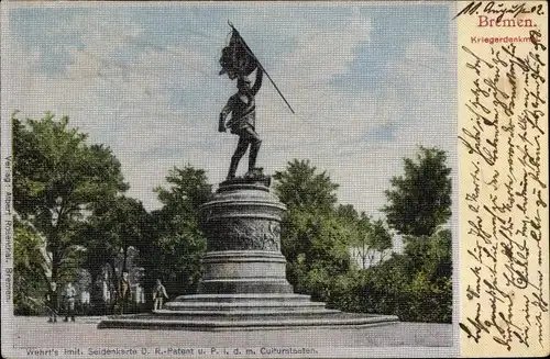 Ak Hansestadt Bremen, Kriegerdenkmal, Seidenimitat