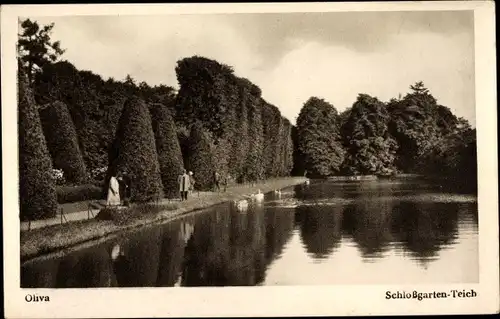 Ak Oliva Gdańsk Danzig, Schlossgarten Teich