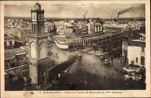 Ak Casablanca Marokko, Place de France et Boulevard