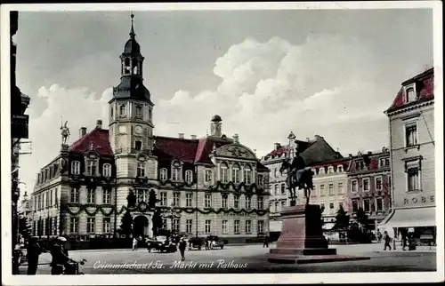 Ak Crimmitschau Sachsen, Markt mit Rathaus u. Denkmal