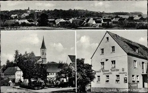 Ak Gaurettersheim Bütthard in Unterfranken, Lebensmittelhandlung, Kirche, Totalansicht