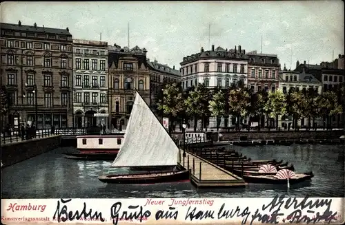 Ak Hamburg Mitte Altstadt, Neuer Jungfernstieg, Segelboot