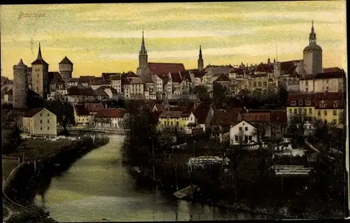 Ak Bautzen in der Oberlausitz, Totalansicht der Ortschaft, Wasserturm