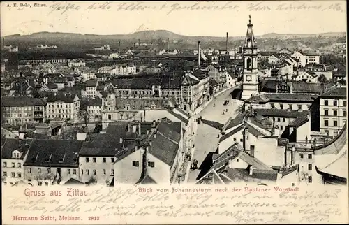 Ak Zittau in Sachsen, Blick vom Johannesturm nach der Bautzner Vorstadt