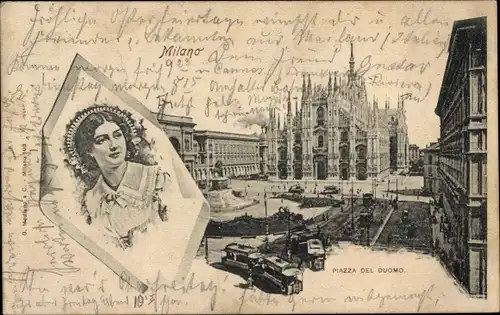 Ak Milano Mailand Lombardia, Piazza del Duomo, Margarete von Italien ?