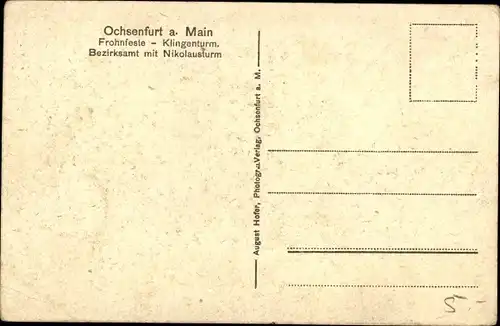 Ak Ochsenfurt am Main Unterfranken, Frohnfeste, Klingenturm, Bezirksamt mit Nikolausturm