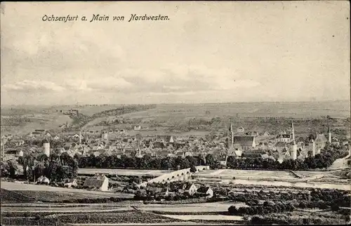 Ak Ochsenfurt am Main Unterfranken, Blick auf den Ort von Nordwesten aus