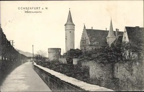 Ak Ochsenfurt am Main Unterfranken, Stadtmauerpartie