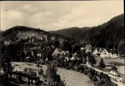 Ak Meuselbach Schwarzmühle Schwarzatal in Thüringen, Pension Daheim, Blick auf den Ort