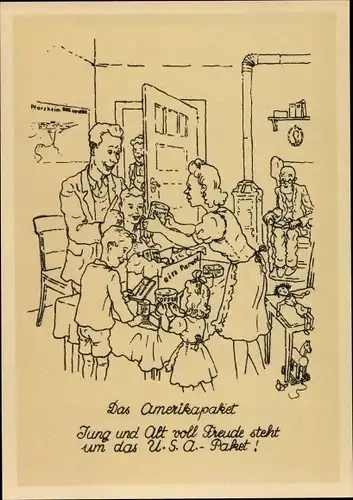 Ak Das Amerikapaket, Jung und alt voll Freude, Feilnagel 1946, Care Paket