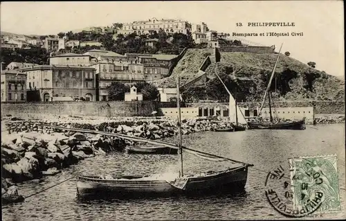 Ak Philippeville Skikda Algerien, Les Remparts et l'Hôtel Civil