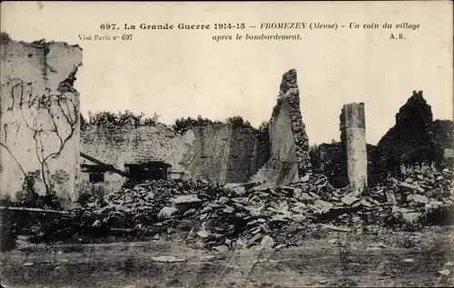 Ak Fromezey Meuse, Un coin du village apres le bombardement, Kriegszerstörung 1. WK