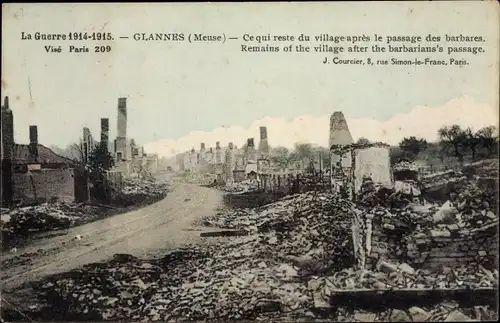 Ak Glannes Meuse, Ce qui reste du village, Kriegszerstörung 1. WK