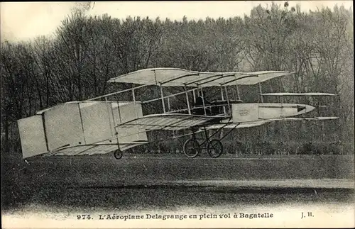 Ak L'Aeroplane Delagrange en plein vol a Bagatelle, Flugzeug