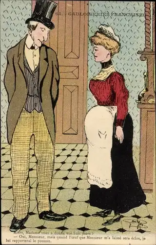 Ak Gauloiseries Francaises, Alors, Madame vous a donne vos huit jours