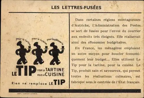 Ak Les Lettres Fusees, Le TIP pour la Tartine, Reklame