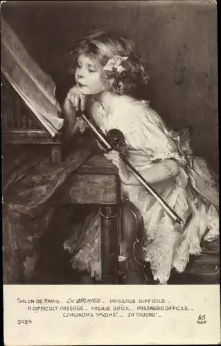 Künstler Ak Walhain, C., Salon de Paris, Passage Difficile, Mädchen mit Geige, Noten