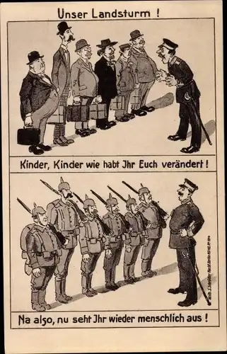 Ak Deutsches Landsturm, General erkennt seine Soldaten nicht, Veränderung, I. WK