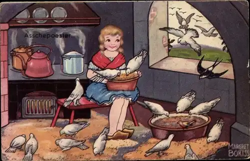 Künstler Ak Boriss, Margret, Aschenputtel mit den Tauben