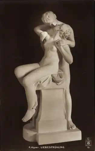 Ak Plastik von R. Aigner, Liebesfrühling, Liebespaar, Kuss, FOW 15