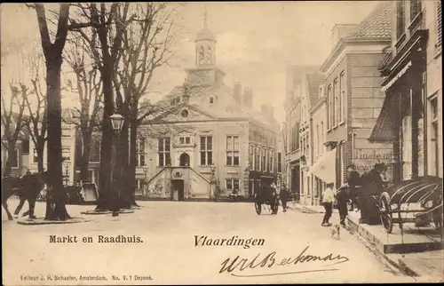 Ak Vlaardingen Südholland, Markt en Raadhuis