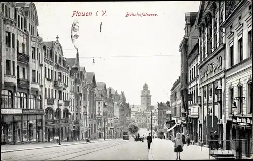 Ak Plauen im Vogtland, Bahnhofstraße, Geschäfte