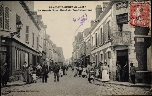 Ak Bray sur Seine Seine et Marne, La Grande Rue, Hotel du Bon-Laboureur