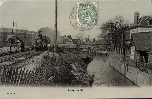 Ak Longueville Seine et Marne, Teilansicht, Eisenbahn