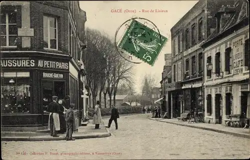 Ak Gacé Orne, Rue de Lisieux, Geschäfte