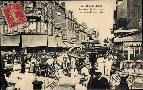 Ak Berck Plage Pas de Calais, Carrefour de l'Entonnoir et Rue de l'Imperatrice