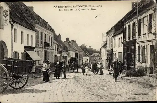 Ak Avesnes le Comte Pas de Calais, Le bas de la Grande Rue