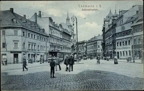 Ak Chemnitz in Sachsen, Johannisplatz, Straßenbahn